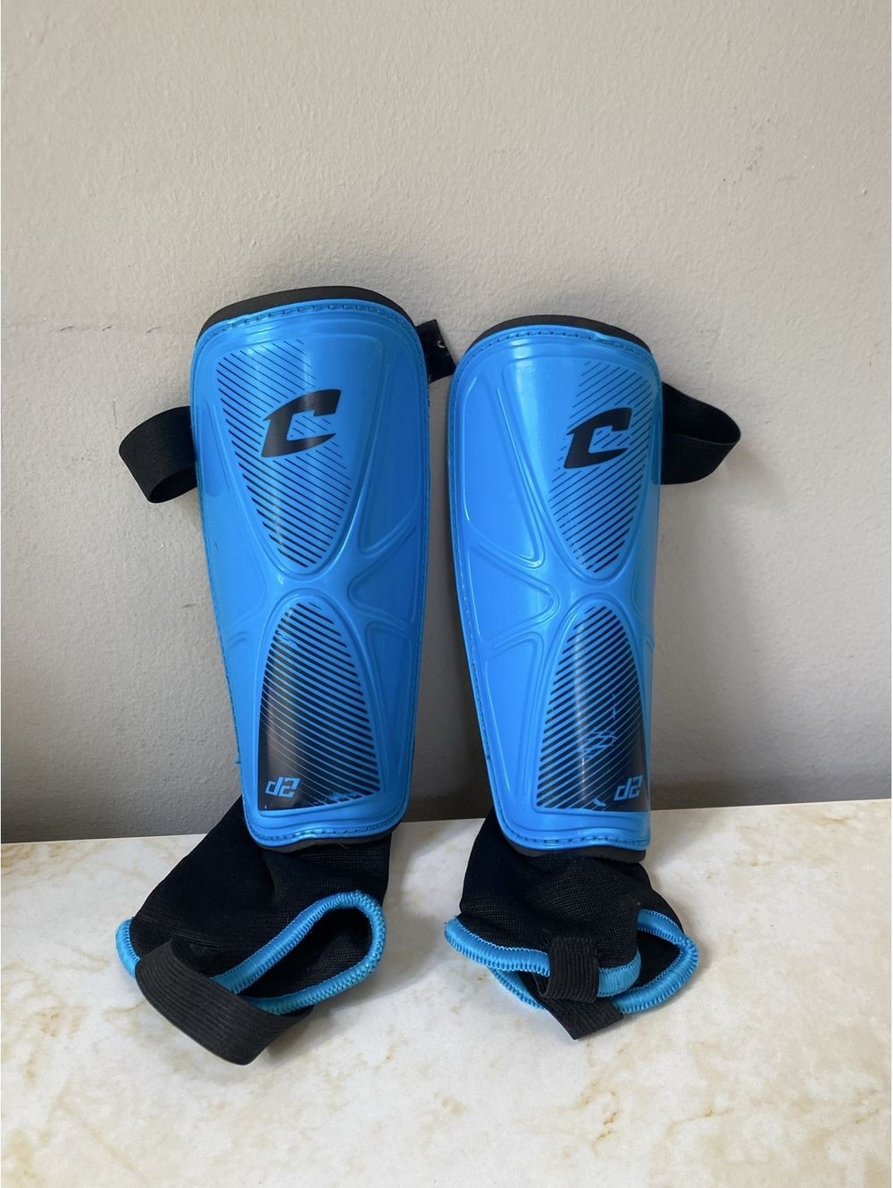 Champro Blue Soccer Shin Guards with Ankle Sleeves Kid's M -4-5 foot tall